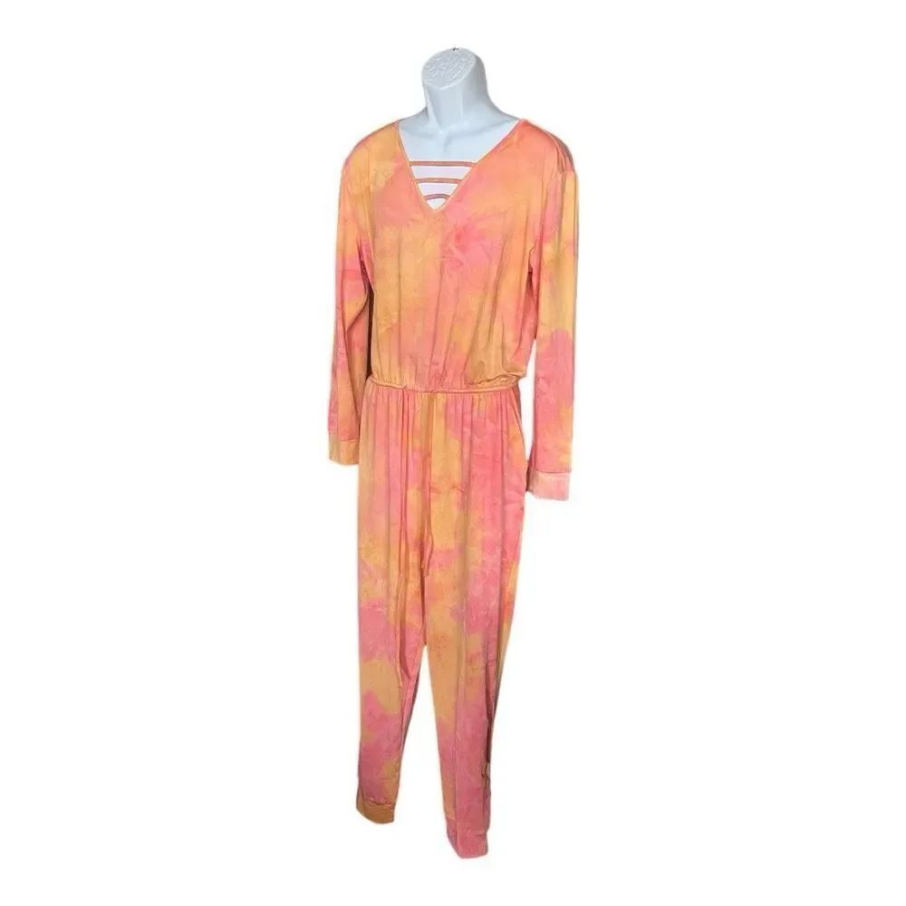 Brand New Womens Fensace Tie Dye Watercolor Leisure Romper Jumpsuit  - Sz L